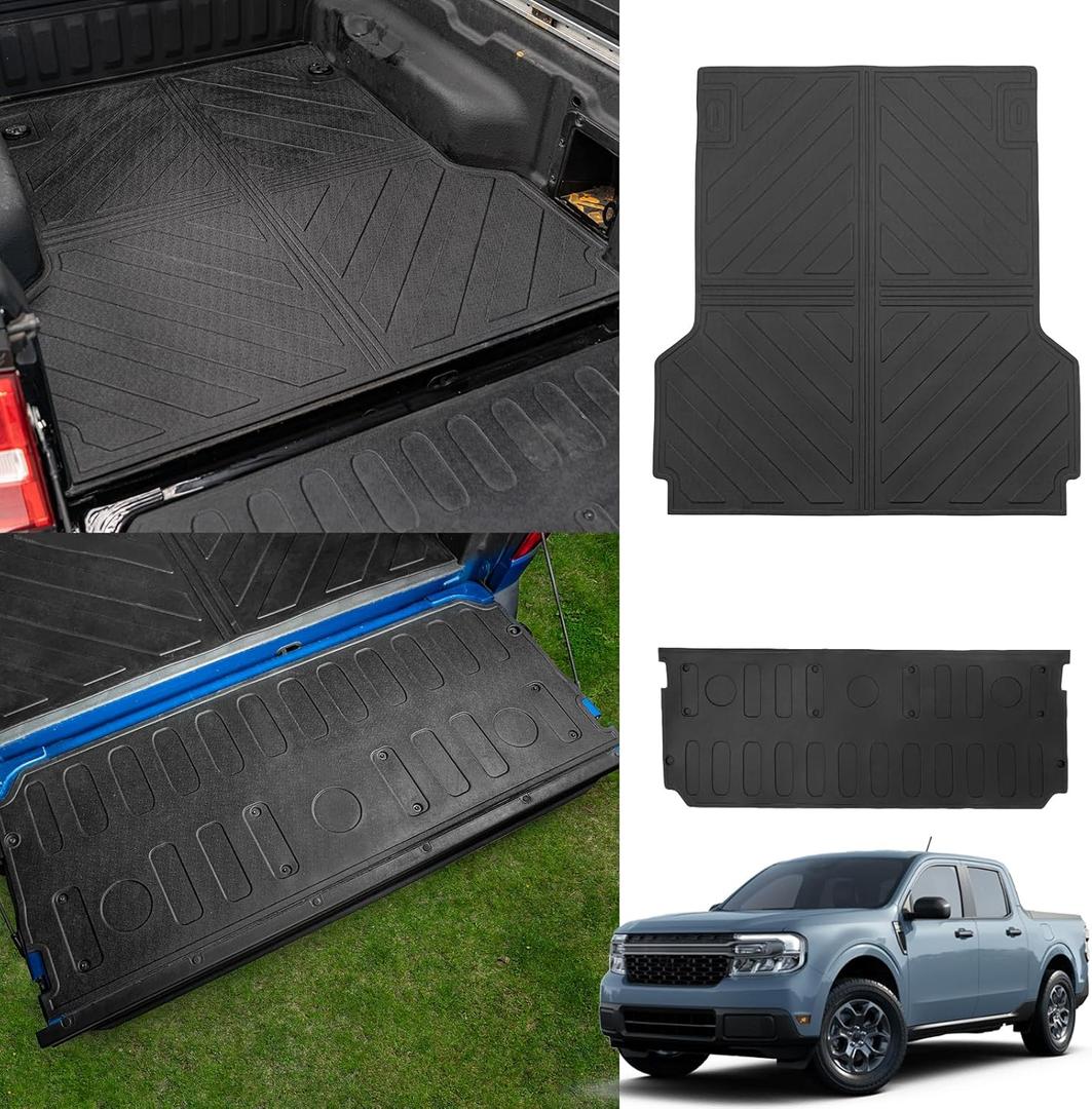 Truck Bed Mat Compatible with 2022 2023 2024 2025 Ford Maverick Bed Liner Protector Tailgate Protector Cargo Mat TPE Cargo Linder for Ford Maverick Accessories (Truck Bed Mat+Tailgate Mat) (Truck Bed Mat+Tailgate Mat(gasoline&hybrid))