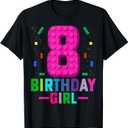 Kids Builder 8 Years Old Building Blocks 8th Birthday Girl T-Shirt, Medium