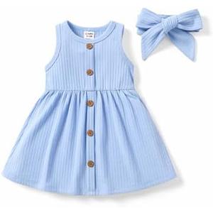 PATPAT Baby & Toddler Girl Ribbed Knit Cotton Dress – Versatile Sleeveless Summer Tank & Long Sleeve Fall Dress, Size 6-9 Months