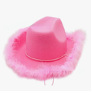 Girls' Western Cowboy hat: Stylish Pink, Crown Embellished, Feathered Edge, Unique Holiday Look with Everything, Pink Raw Edge
