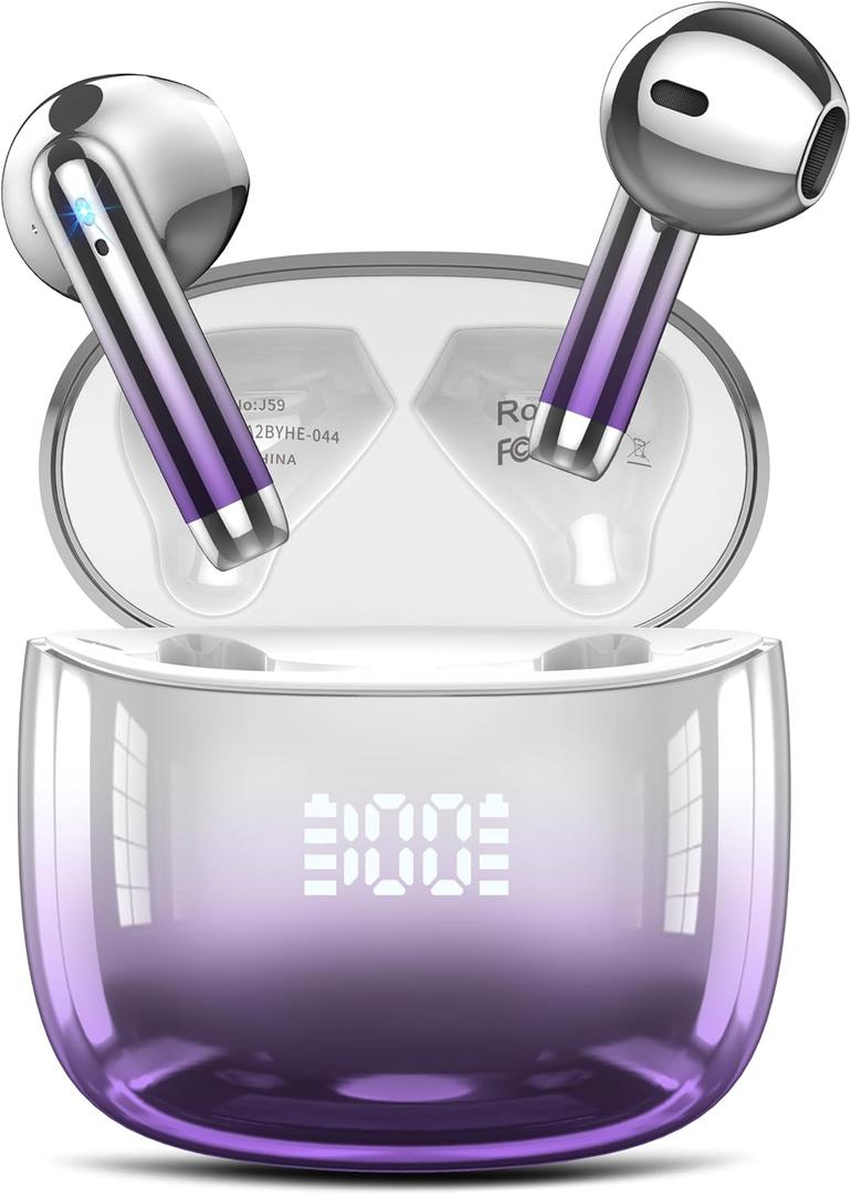 Kicoeon Wireless Earbuds, 2024 Bluetooth 5.4 Headphones HiFi Stereo, Bluetooth Earbuds with 4 ENC Mic, 48H Wireless Headphones Dual LED Display, Touch Control, Ear Buds IPX7 Waterproof, Purple