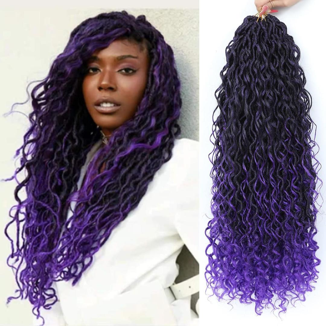 8 Packs Curly Goddess Faux Locs Crochet Hair for Black Women, 22 Inch Goddess Locs Crochet Hair Hippie Locs Synthetic Braids, Boho Style Hair Extensions (22 Inch, 8 Packs, TPurple#)
