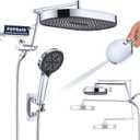 PDPBath 14 Inch Rain Shower Head with 5+1 Settings Handheld Spray Combo, High Pressure Rainfall Shower Head with 16'' Upgrade Adjustable Extension Arm, 79" Extra Long Hose, 3-Way Diverter, Chrome