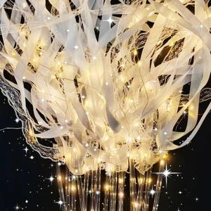 120 PCS Light Up Wands for Wedding, Warm White LED Wedding Send Off with Ribbons and Bells, 3 Light Modes Fairy Ribbon Wands, Reception Props for Ceremony Exit, Party Favor