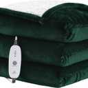 HYLEORY Heated Throw Blanket Flannel Electric Blanket Throw with 4 hrs Timer Auto-Off & 3 Heating Levels Sherpa Heated Blankets with Overheating Protection,50"x60",Green