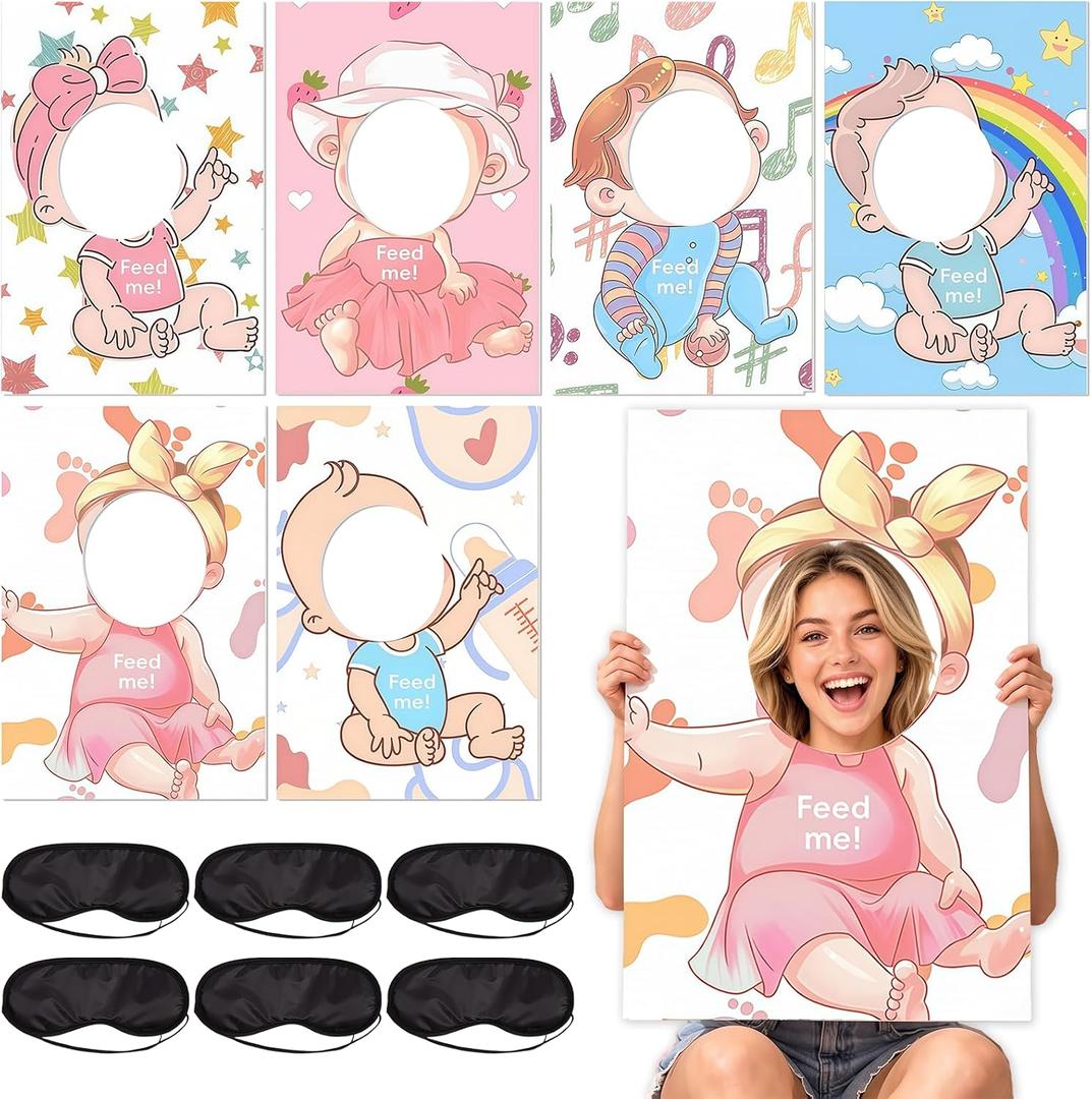 6 Set Blindfolded Baby Shower Games Feed Me Baby Shower Games Funny Food Feeding Activities for Gender Reveal Bridal Group Party Supplies