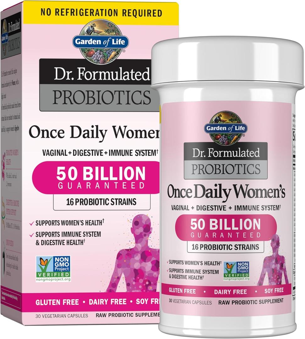 Garden of Life Once Daily Dr. Formulated Probiotics for Women 50 Billion CFU 16 Probiotic Strains with Organic Prebiotics for Digestive, Vaginal & Immune Health, Dairy Free, Shelf Stable 30 Capsules, BBD: 01/2027