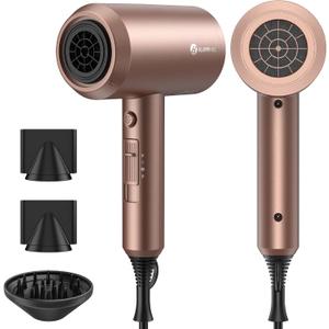 slopehill Professional Ionic Hair Dryer, Powerful 1800W Fast Drying Low Noise Blow Dryer with 2 Concentrator Nozzle 1 Diffuser Attachments for Home Salon Travel (Mocha Mousse)