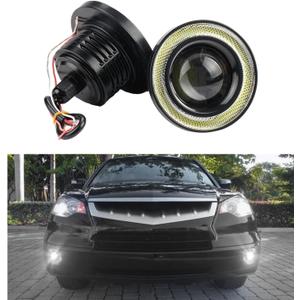2 PCS Car Angel Eye Fog Light, 2.5'' Round COB LED Super Bright High Power Fog Angel Eye Projector with Halo Rings, Universal Vehicle DRL Daytime Driving Light Fog Lamp Bulbs (White)