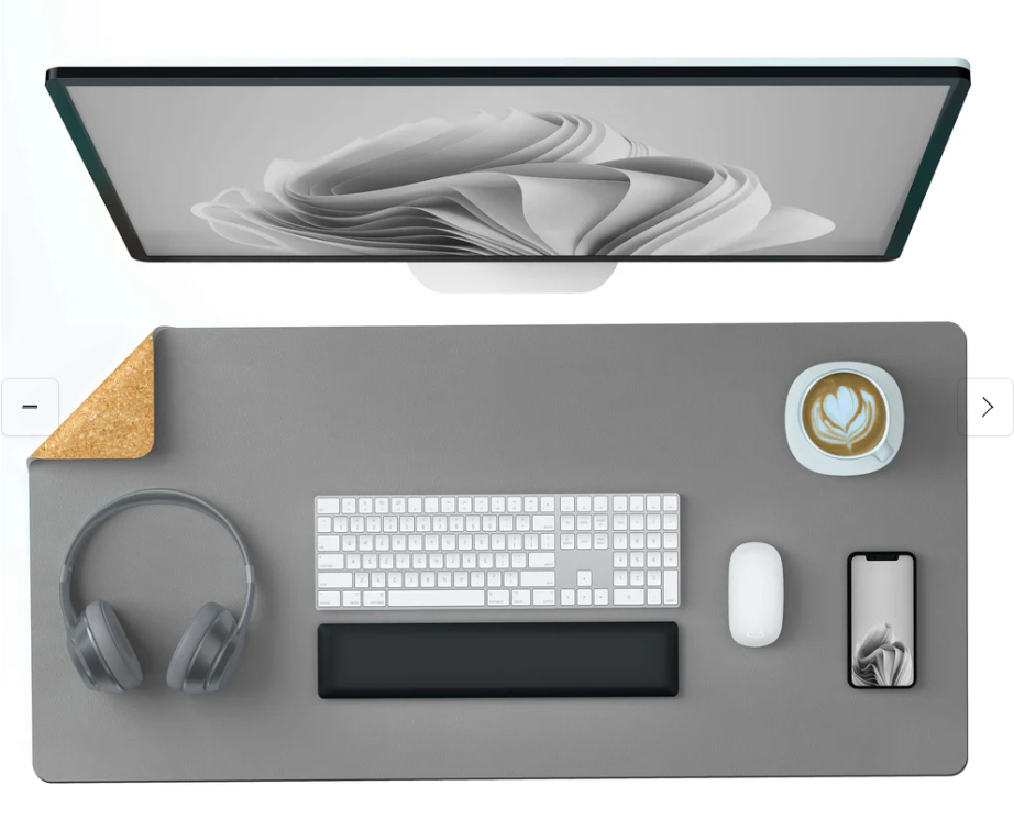 Aothia Double-Sided Desk Pad - 35.4" x 15.7" Leather Desk Mat, Eco Cork Desk Pad Protector, Large Mouse Pad,Waterproof Desk Blotter for Office/Home(Gray)