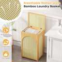 oakvivo Bamboo Laundry Hamper with Lid, 16.9" x 13.4" x 26.8" Wooden Clothes Basket with Removable Liner Bag, Space-Saving Laundry Sorter for Bathroom, Bedroom, and Laundry Room (Natural)