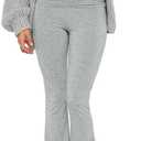 Sumleno Women Y2k Skinny Pants Flare Leggings Low Rise Fold Over Waist Bootcut Stretchy Yoga Sweatpants Lounge Streetwear (Gray, S)