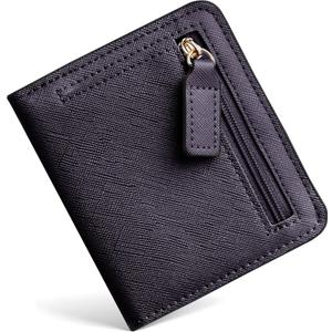 Toughergun Womens Small Slim Leather Wallet with RFID Protection, Compact Bifold Mini Purse with Clear ID Window (CH Steel Purple)