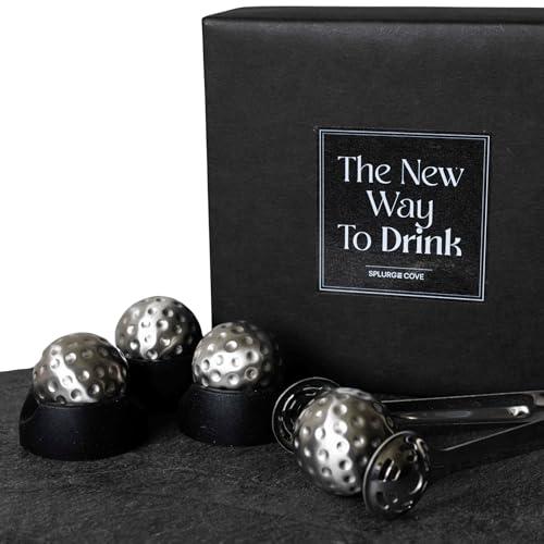 Stainless Steel Golf Ball Whiskey Chillers – Reusable Non-Diluting Ice Cubes for Whiskey, Cocktails – Set of 4