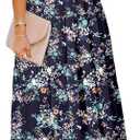 BLENCOT Womens Casual Boho Floral Printed V Neck Short Sleeve Long Evening Dress Ruched Cocktail Party Maxi Wedding Dress (M)