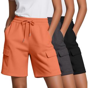 Neer 3 Pack Women's Bermuda Shorts Cargo Knee Length Drawstring Long Shorts Casual Yoga Soccer SweatShorts with 4 Pockets (M)