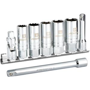 AEROFORCE 3/8-Inch Drive Spark Plug Socket Set 8PCS - Includes 6 Point Sockets 5/8-inch, 3/4-inch and 13/16-inch, 12 Point Sockets 14mm&18mm, 2 Extension Bars,Universal Joint