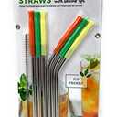 BIOSMART Reusable Stainless Steel Straw Set w/ Silicone Tips & 1 Cleaning Brush