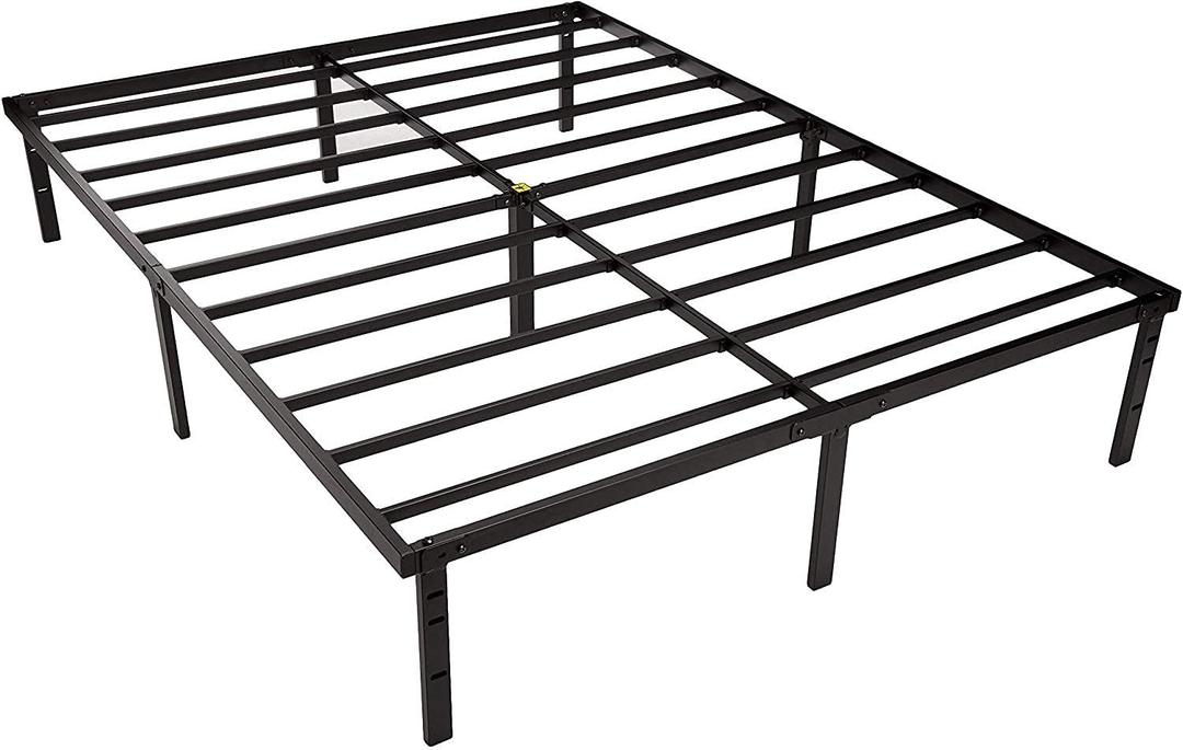 Amazon Basics Sturdy Heavy-Duty Non-Slip Platform Bed Frame, Steel Slats Support, Noise Free, Easy Assembly, No Box Spring Needed, 14 Inch Storage Height, Queen Size, Black