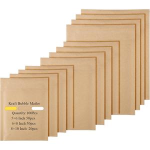 100 Pcs Kraft Bubble Mailers 3 Size Padded Envelopes Kraft Poly Mailers Bubble Lined Shipping Envelopes Mail Shipping Bags for CDs Book Business Supplies (Natural)