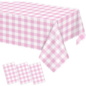 3 Pack Pink and White Checkered Tablecloth, 54 X 108Inch Plastic Red Gingham Table Cloth Waterproof Red Checkered Table Cover for Easter Mother's Day Wedding Birthday Anniversay Baby Bridal Shower