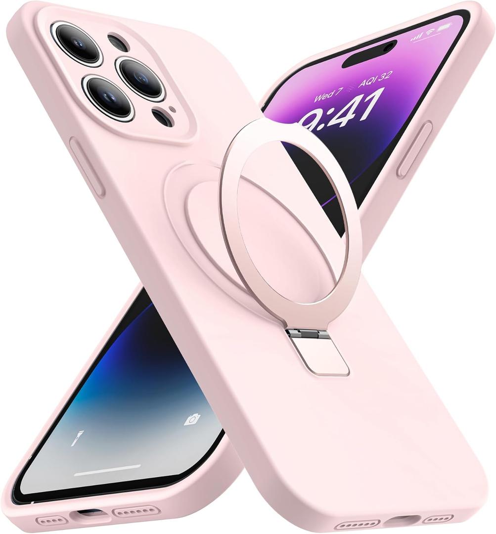 Designed for iPhone 12 Pro Max Pro Case with Magnetic Invisible Stand Compatible with Mag-Safe Military Drop Tested Shockproof Silicone Phone Cases Covers for Women Men 6.7'', Pink