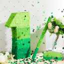 WinnerWhy Number Piata Decorations 16 Inch Gradient Green Piata with Blindfold Stick and Confetti for Birthday Baby Shower Safari Jungle Themed Party Supplies Centerpiece(Number 1)
