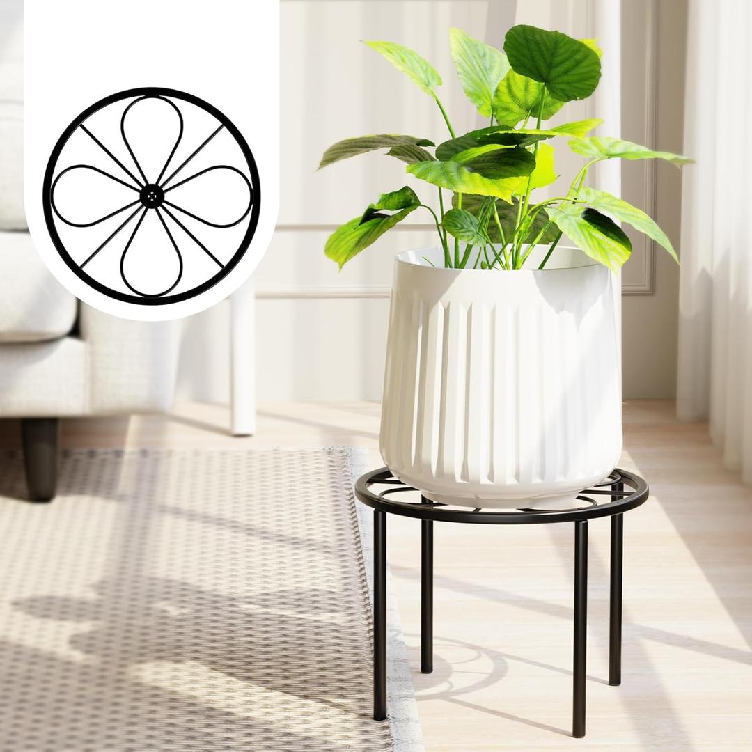 Plant Stand Plant Riser - Metal Flower Stand for Garden Home, Anti-rust Plant Holder for Multiple Plant Indoor or Outdoor. (7.9in Leaf, Black)