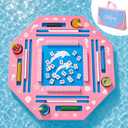 Charm&Cstay 36" Foldable Floating Mahjong Table for Pool, Poker & Dominoes | Carry Bag Included, Dual-Size Tile Grooves, Built-In Chip Areas, Phone Grooves & Snack Area, for Pool & Hot Tub Use, Pink