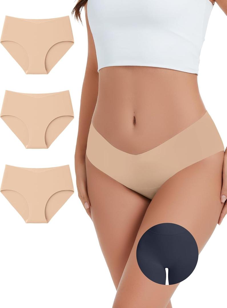 Camel Toe Seamless Underwear for Women 3 Pack V Waist Invisible Proof No Show Panty Liners Concealer Workout Underwear (X-Large)