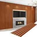 8-Pack WPC Wall Panels 108 x 6.3 3D Slat Wall Panel Acoustic Wall Paneling for Interior Wall Decor TV Background Kitchen Bedroom Teak