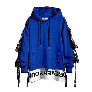DUDHUH Mens Hoodie Fashion Pullover Letter Print Tracksuit Techwear Casual Coat Hip-Hop Sweatshirt Blue size small