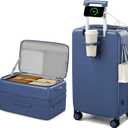 Hanke 24 Inch Expandable Checked Luggage, Medium Trunk Luggage
Top Opening Hard Shell Suitcase with Cup Holder, USB Ports, 8 Spinner Wheels, TSA Lock, wet/dry pockets, Interstellar Blue