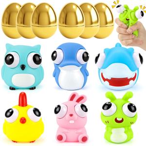 Gralima 6 Pack Jumbo 4" Golden Easter Eggs Fillers with Popping Eyes Fidget Toys, Easter Basket Stuffers Stress Relief Toys for Kids, Easter Eggs Hunt Party Favors Classroom Prizes