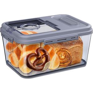 Bread Box Airtight Bread Container for Homemade, Clear Bread Storage for Kitchen Countertop, Time Recording Bread Holder, Bread Keeper with Lid for Toast, Bagel, Donut and Cookies, Grey, S