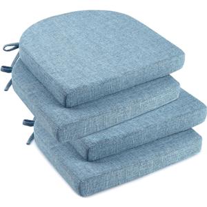 downluxe Indoor Chair Cushions for Dining Chairs, Soft and Comfortable Textured Foam Kitchen Chair Pads with Ties and Non-Slip Backing, 16" x 16" x 2", Light Blue, 4 Pack