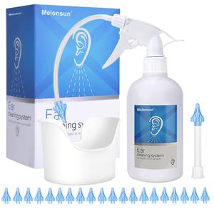 Ear Wax Removal - Ear Wash Kit w/500ml Spray Bottle, Big Basin & 20 Comfortable Reusable Tips - Safe & Effective Earwax Remover w/Rigid Pipe & Flex Tube for Self & Family - Easy to Use