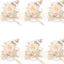Meldel Champagne Prom Flower Wrist Corsage for Wedding, Set of 6, Rose Wrist Flower for Mother of Bride and Groom , Bride Bridesmaid Girl Women Party, Homecoming Ceremony Anniversary
