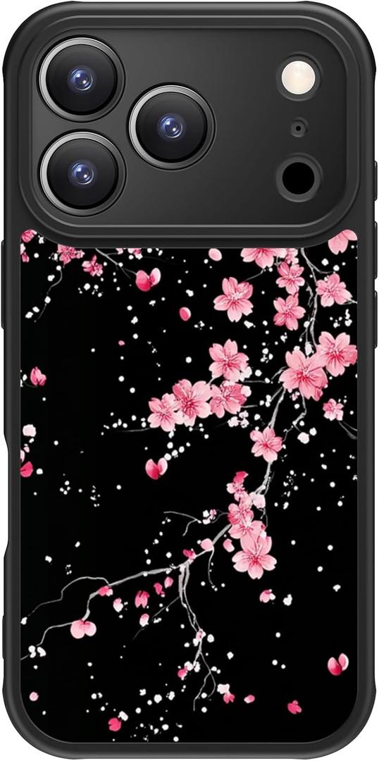 FUNMIKO for iPhone 17 Pro Case - Wireless Charging & Military-Grade Protection - Wildflower Design for Women Girls, Non-Slip Matte Cover Shock-Absorbing Corners - Cherry Blossoms in The Dark