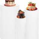 HAISIWLKJ 3PCS Round Pedestal Stands for Parties, Large White Metal Round Plinths Dessert Table Cube Display Pillars for Birthday Wedding Bridal Party Decorations