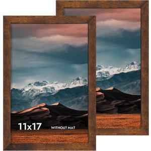 iRahmen 11x17 Picture Frame with Plexiglass - Wooden Poster Frame for Photo Wall Gallery Mounting (Dark Brown, Set of 2)