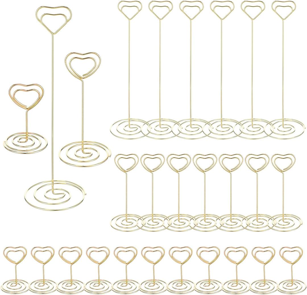 36pcs Place Card Holder, Table Number Holders, Card Holders, Number Stands, Wire Table Picture Photo Holder with Heart Shaped Menu Memo Clips for Wedding Favors