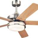 Westinghouse Lighting 7209100 Transitional Castle LED 52 inch Brushed Nickel Indoor Ceiling Fan, LED Light Kit with Opal Frosted Glass