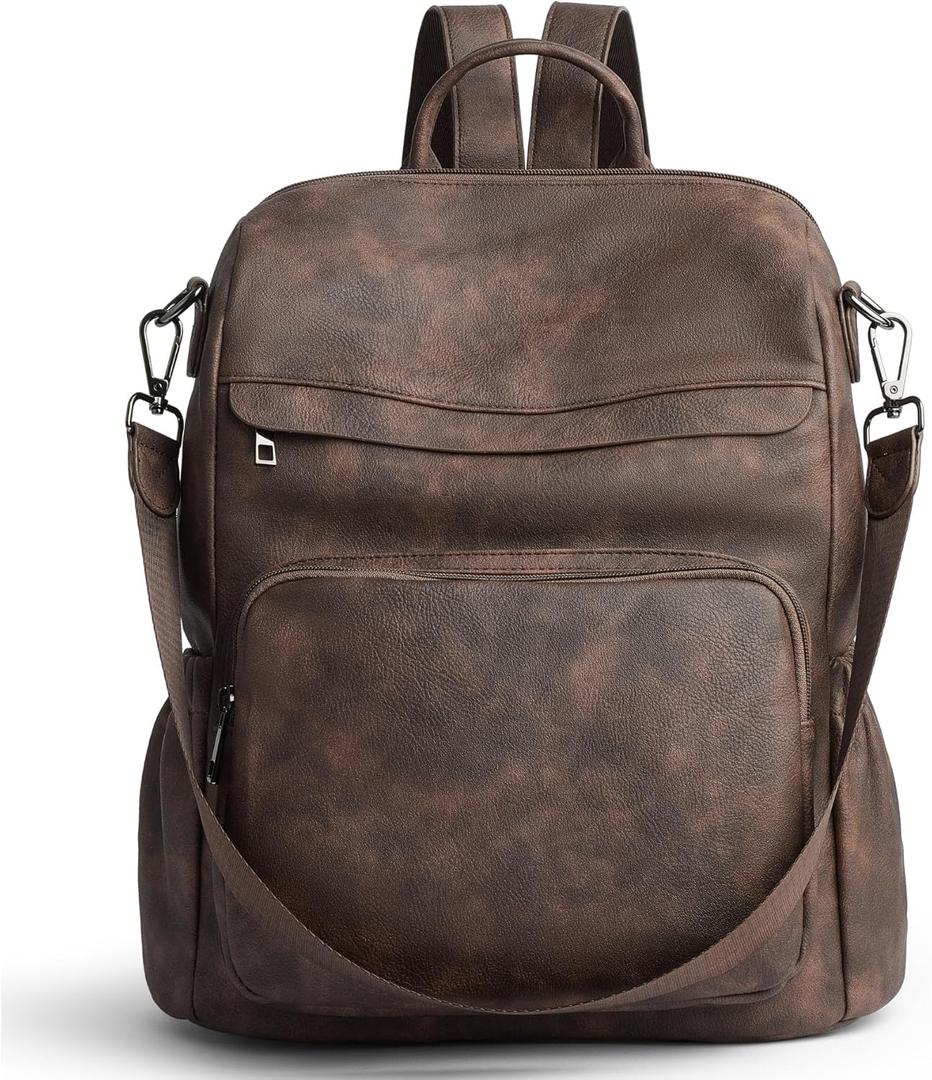 Anti-Theft Backpack Purse for Women, Convertible 3-in-1 Vegan Leather Backpack with Hidden Zipper, Adjustable Shoulder & Crossbody Bag for Travel and Daily Commute