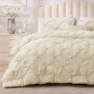 BEDELITE Beige Queen Comforter Set - 3 Pieces Boho Pintuck Bedding Comforter Sets, Lightweight Soft & Warm Bed Comforter Queen with 2 Pillowcases for All Season (Queen(88"x88"))