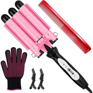 CLSYBelize 3 Barrel Curling Iron  Crimper Hair Tool 1" Ceramic Hair Crimper & Crimping Iron | Triple Barrel Hair Waver for Women Beach Waves, Dual Voltage, 2 Temp Settings