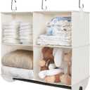 StorageWorks Hanging Closet Organizer with Metal Rod, 4-Section Closet Organizers and Storage, Collapsible Hanging Shelves for Baby Clothes, Shoes, Sweater Storage, Ivory and White
