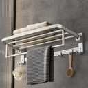 VOLPONE 24 Inch Towel Rack with Towel Bar Holder Foldable Towel Shelf with Movable Hooks Rustproof Towel Storage Wall Mount for Bathroom Lavatory Silver