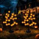 2PCS Solar Pumpkin Stake Pathway Lights, IP65 Waterproof Halloween Outdoor Decor with Steady On & Flash Lighting Modes，Solar-Powered Decor for Garden Yard Lawn Halloween Party (Yellow Pumpkin)