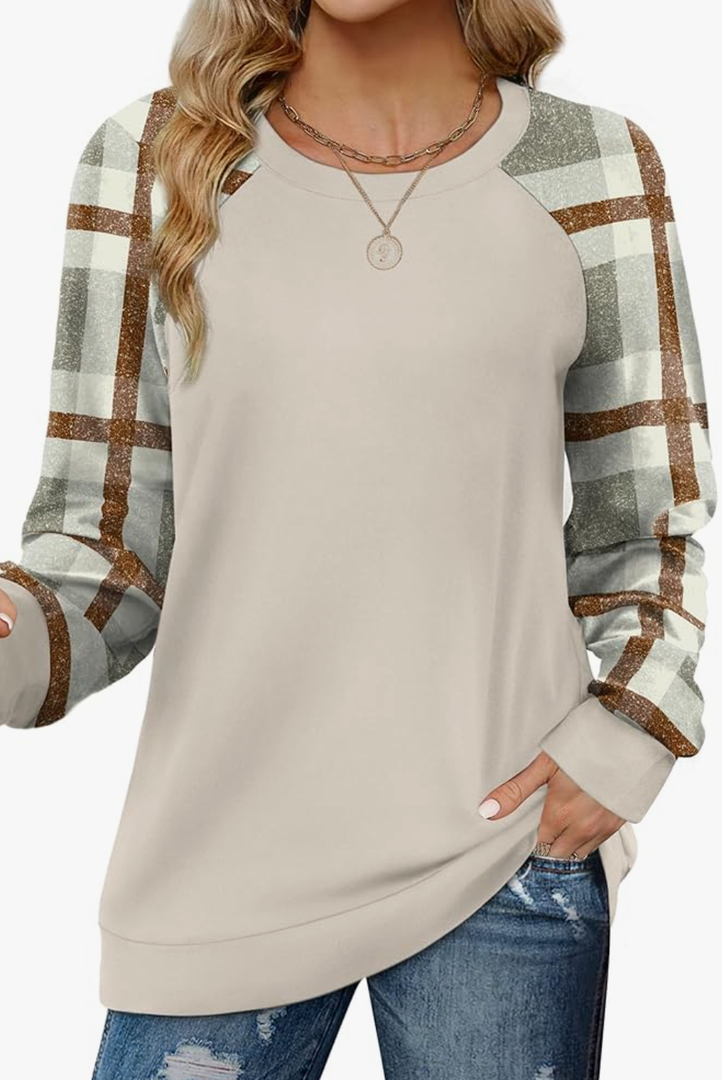 Saloogoe Sweatshirts for Women Crewneck Cable Knit Sleeve Sweaters Lightweight Fashion 2024, Size S